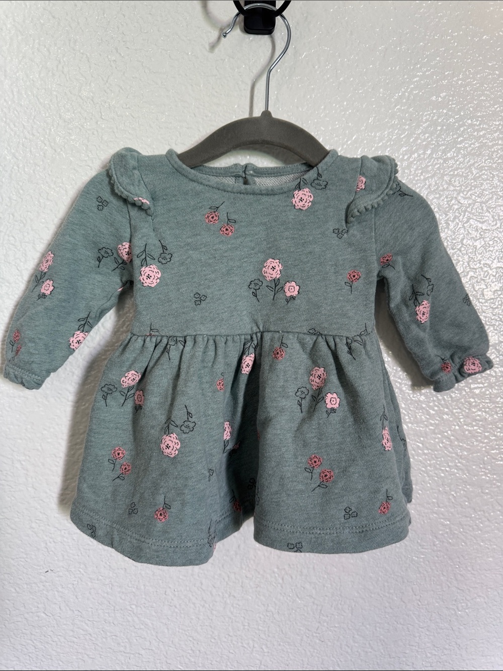 Girls' Green Floral Long-Sleeve Baby Dress